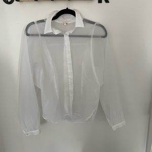 See through puff sleeve button up